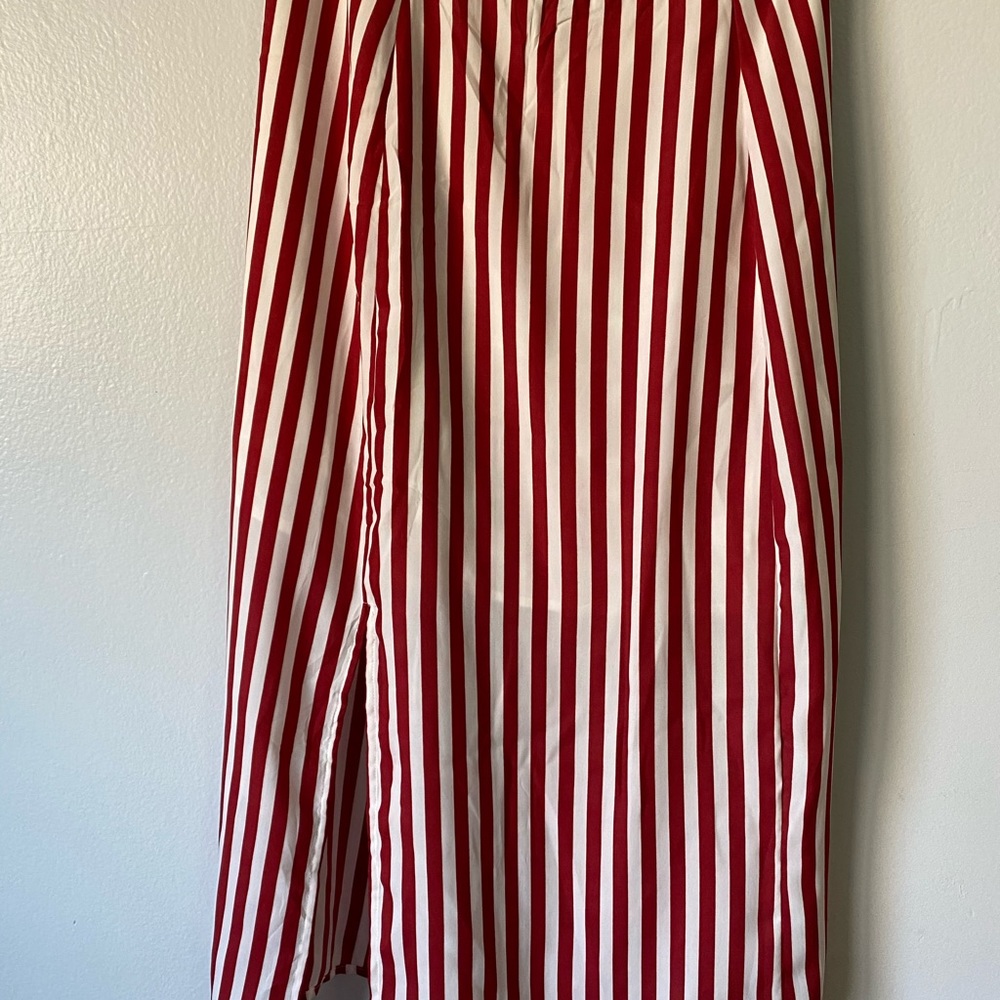 Midi Striped Skirt with Front Slit (XL)